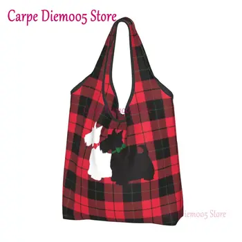 Сумка для покупок Kawaii Tartan Scottie Dog, переносная сумка для покупок шотландского терьера, сумка для покупок через плечо