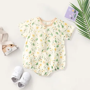 Комбинезон с короткими рукавами для новорожденных мальчиков и девочек с цветочным рисунком, комбинезон-боди, одежда на 18 месяцев, одежда для маленьких мальчиков, цельнокроеное платье