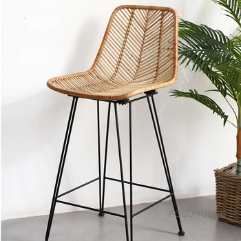 Металлические ножки, высокий барный стул, плетеная из ротанга спинка, Минималистичные барные стулья для гостиной, Дизайнерская мебель для столовой Sedie Moderne