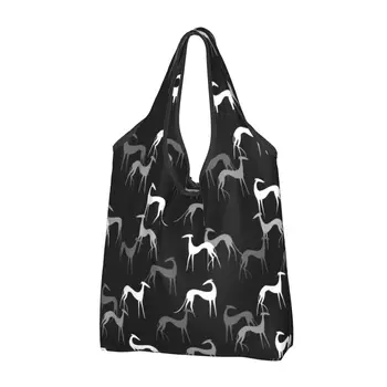 Переработка милых борзых Хозяйственная сумка Женская сумка-тоут Портативные сумки для продуктовых покупок для собак Грейхаунд Уиппет