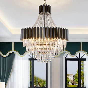 Подвесная люстра в скандинавском стиле для гостиной со светодиодной подсветкой Crtstal с прозрачной позолотой, дымчато-серое пятно, лампа из стальной проволоки для фойе отеля