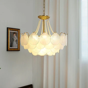 Хрустальные лампы для спальни в американском стиле, хрустальная люстра для гостиной, потолочная люстра для гостиничного освещения, хрустальная люстра в виде ракушки