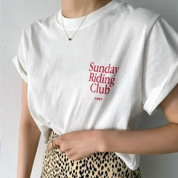 Воскресный клуб верховой езды 1997, женские футболки с буквенным принтом, Летние свободные топы Kpop с коротким рукавом, хлопковые Свободные повседневные футболки