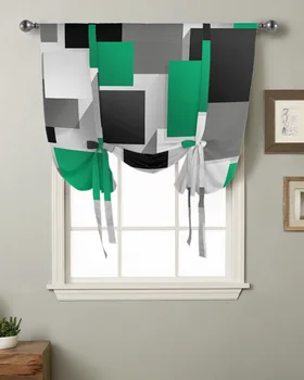 Геометрический Изумрудно-Зеленый Серый Черный Однотонный Абстрактный Кухонный Короткий Оконный Занавес Домашний Декор Маленькое Окно Римские Занавески На Завязках