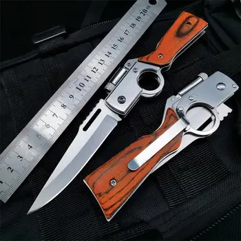 Карманные тактические складные ножи в форме AK47 с деревянной ручкой из нержавеющей стали Нож для выживания в кемпинге на открытом воздухе EDC Инструмент со светодиодной подсветкой