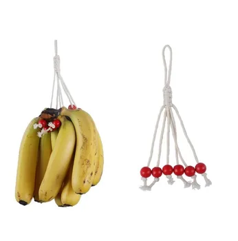 Вешалка для хранения бананов на домашней кухне Простая Хлопчатобумажная веревка ручной работы в скандинавском стиле, деревянные бусины, вешалка для бананов