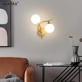 Стеклянный шар, скандинавский настенный светильник, современное металлическое бра для спальни, гостиной, домашнего кухонного освещения, лампы E27