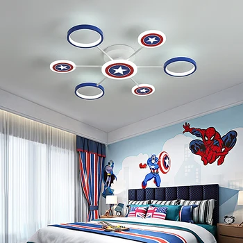 Креативный Мультяшный Светодиодный потолочный светильник Captain America Для мальчиков, светильник для спальни, Простой Детский сад, Светодиодная кухонная люстра, светильник