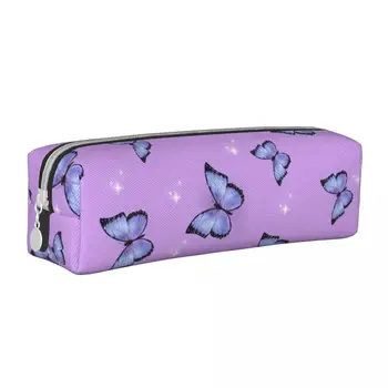 Модный пенал с фиолетовой бабочкой, чехол для карандашей, ручка, детские большие сумки для хранения, школьные принадлежности, подарочные канцелярские принадлежности