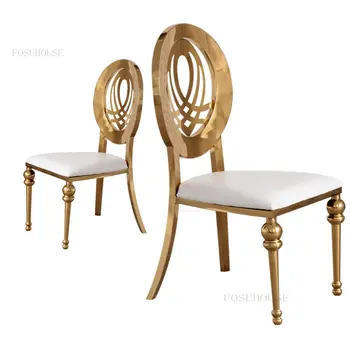 Обеденные стулья в скандинавском стиле из нержавеющей стали для кухни, кресла для гостиной, Минималистичный Модный обеденный стул со спинкой для ресторана отеля