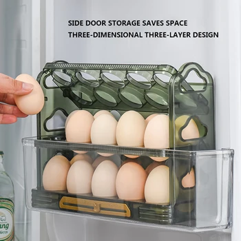 Новый вращающийся на 90 ° ящик для хранения яиц с 30 решетками, 3 яруса, Стеллаж для хранения яиц в холодильнике, контейнер для консервирования, Кухонный органайзер, держатель для яиц