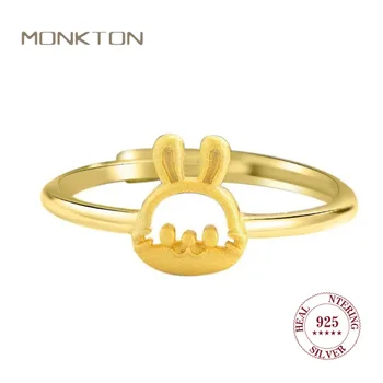 Женское кольцо с милым кроликом из стерлингового серебра Monkton S925 пробы, открытое регулируемое золотое кольцо в виде животного В подарок друзьям на день рождения