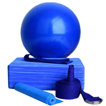 Ayrbao Градиентный синий кирпич для йоги, Пять комплектов эластичной ленты для фитнеса, мяч для занятий танцами, Мяч для йоги, Набор вспомогательных инструментов