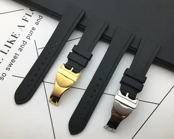 ремешок для часов 20 мм 22 мм, черный водонепроницаемый силиконовый каучук, сменный ремешок для наручных часов, Серебристо-золотая застежка для ремешка в стиле Тюдор.