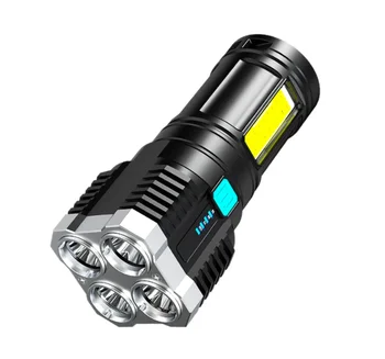 4-ядерный светодиодный многофункциональный яркий фонарик, боковой светильник COB, уличный портативный домашний USB-перезаряжаемый фонарик