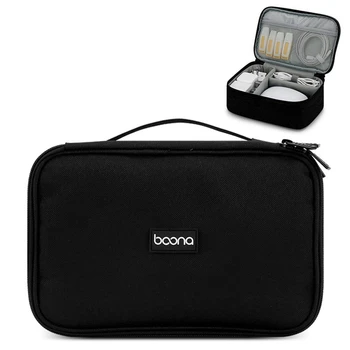 Дорожная сумка BOONA, многофункциональный футляр для жесткого диска, блок питания, адаптер питания, кабель для наушников, USB-кабель для передачи данных (черный)