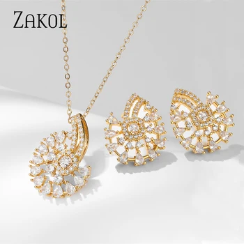 ZAKOL, модные комплекты украшений с геометрическим цирконием для женщин и девочек, Блестящие Серьги и ожерелья из кубического циркония AAA