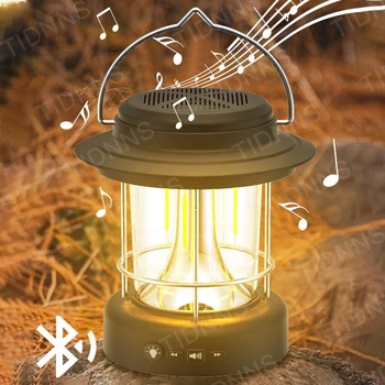 Портативный светодиодный фонарь для кемпинга с Bluetooth-динамиком, ретро-фонари, перезаряжаемые, Бесступенчатое затемнение, уличные фонари для туристических палаток