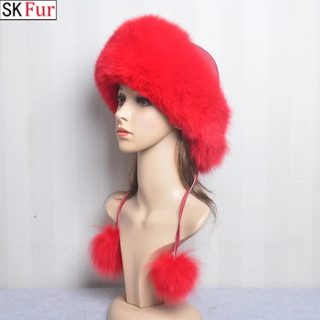 Новый стиль, Брендовые шапочки из натурального Лисьего меха, женская зимняя теплая пушистая популярная женская круглая шапка в русском стиле, Модные шапки из натурального меха
