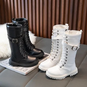 Зимние сапоги для девочек, плюшевые ботинки до колена, на платформе, принцесса, размеры 27-37, осень и зима, 2022 г.