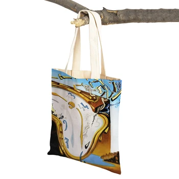 Сюрреализм, знаменитые картины Сальвадора Дали, Женские сумки для покупок, повседневная холщовая художественная сумка для покупок с двойным принтом, женские сумки-тоут