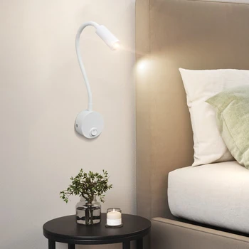 Светодиодная лампа для чтения, USB-светильник, настенный светильник для спальни, Гибкий USB-порт, Домашний гостиничный лофт, прикроватная тумбочка, ночник для книг, современный белый