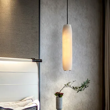 1 шт. Роскошный подвесной светильник из испанского натурального мрамора для прикроватной тумбочки в спальне, длинная подвесная линия, маленькая светодиодная люстра E27, подвесные светильники