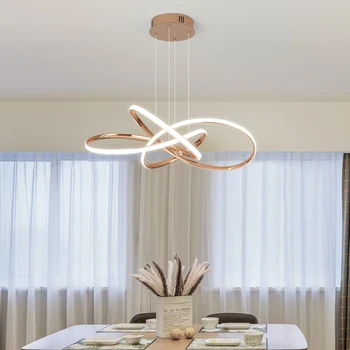 Современная светодиодная люстра для столовой кухни минималистичный светильник Потолочный подвесной светильник Dia60cm Золотистый / серебристый