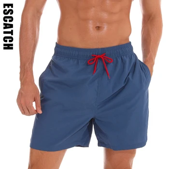 Летние мужские пляжные брюки ESCATCH с сетчатой подкладкой, однотонные шорты для плавания, мужские быстросохнущие шорты Bañador Hombres Short