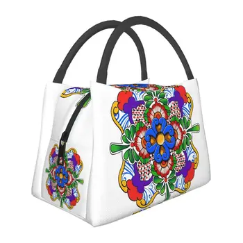 Мексиканский Цветок Изолированные Сумки для Ланча Для Женщин Mosaico De Talavera Многоцветный Портативный Тепловой Охладитель Bento Box Для Работы И Путешествий