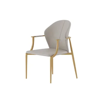 Бытовые стулья для столовой Стул из нержавеющей стали с подлокотником и спинкой Ресторанная мягкая мебель в стиле современного минимализма