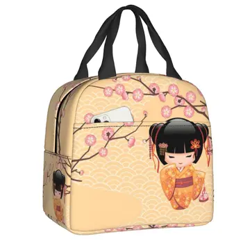 Милые сумки для ланча с изоляцией для кукол Кокеши, японская сакура, вишневый цвет, портативный охладитель, школьный ланч-бокс для термального питания
