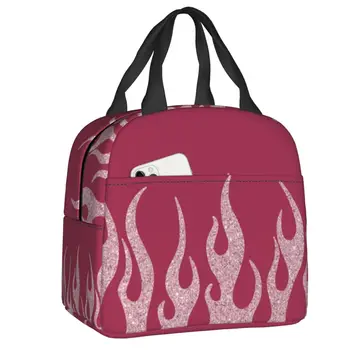 Fiambrera portátil con purpurina para mujer, bolsa de almuerzo con aislamiento térmico, rosa claro, fuego ardiente, Vintage, bol