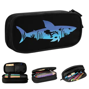 Пенал для подводного плавания Shark Diver, Прекрасное Морское снаряжение, сумки для ручек для девочек и мальчиков, школьные Косметические пеналы для карандашей для больших учеников
