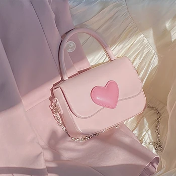 2023, Маленькая квадратная сумка на плечо с розовым сердечком, Модная женская сумка-тоут, женские сумки-мессенджеры с верхней ручкой на цепочке