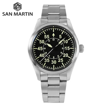 Часы San Martin для дайверов из нержавеющей стали 39 мм Мужские часы Pilot Сапфировое стекло Япония NH35 Автоматические Механические часы 200 м Водонепроницаемые