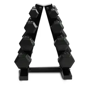 Штанга, набор шестигранных гантелей из чугуна весом 100 фунтов, со стойкой, черный