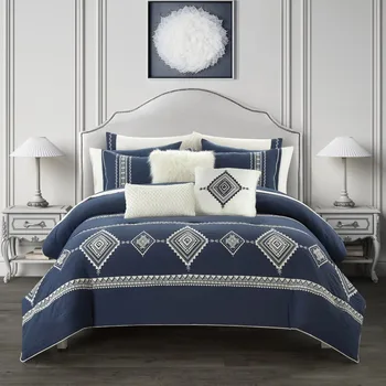 Комплект постельного белья Summit из 12 предметов темно-синего цвета в мешке с простынями, полный, ацтекский, полиэстер