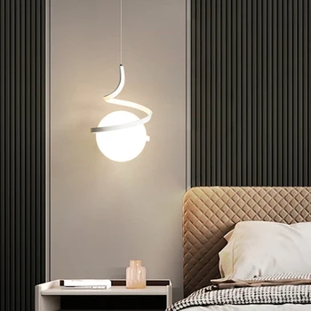 Скандинавские СВЕТОДИОДНЫЕ спиральные подвесные светильники Домашний декор Люстра для гостиной Прикроватное освещение спальни Черный, белый, золотой стеклянный абажур