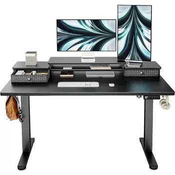 Электрический письменный стол ErGear с двойными выдвижными ящиками, 48x24 дюйма, регулируемая высота, письменный стол для сидения, черный
