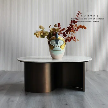 Современный, легкий, роскошный дизайнерский, креативный, мраморный, металлический, изогнутый круглый чайный столик в гостиной, чайный столик