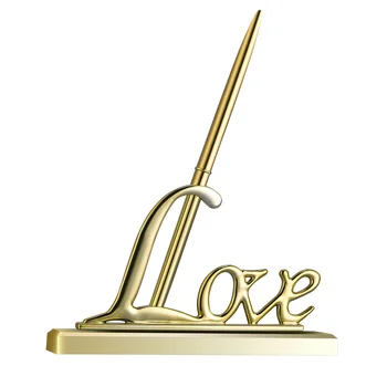 Золотая ручка для подписи на свадьбе с металлическим держателем Love Набор ручек для вечеринок Принадлежности для украшения помолвки Новобрачных Ручки
