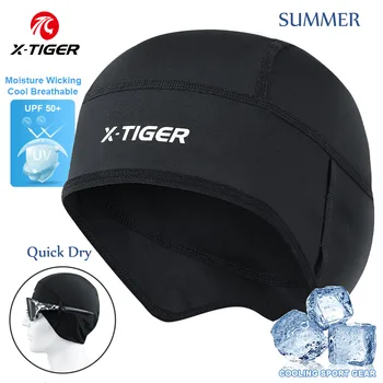 Летние велосипедные кепки X-TIGER с защитой от ультрафиолета, Дышащая Кепка с черепом, Подкладка для мотоциклетного MTB шлема, Кепка для бега, Дизайн отверстий для очков, Колпачки