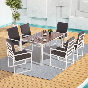 Набор мебели для патио из 7 предметов, обеденный стол на открытом воздухе, обеденный стол и стулья, Набор для беседы во внутреннем дворике с подушками