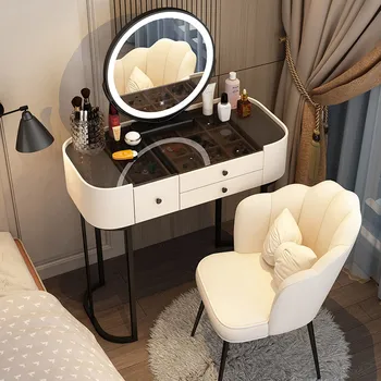 Роскошные Столики для макияжа Nordic Girls Шкаф Деревянный Черно-Белый Туалетный столик Зеркало со светодиодной подсветкой Мебель для спален Meuble De Chambre