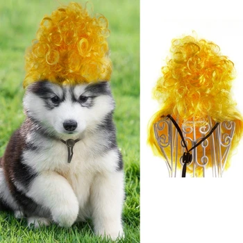 Игрушка-головной убор для домашних животных, забавные желтые вьющиеся волосы на Хэллоуин для косплея, костюм для вечеринки, прямая доставка
