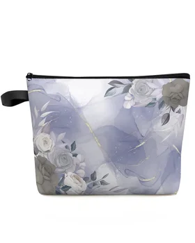 Дорожная косметичка с абстрактным цветком из фиолетового мрамора, портативная женская сумка-органайзер для макияжа на молнии большой емкости, клатч для хранения