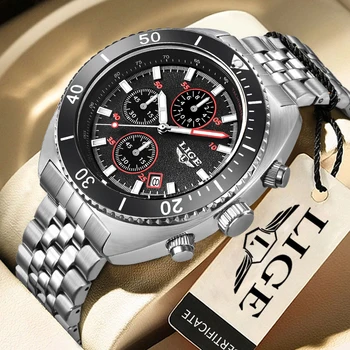 Новые мужские часы LIGE, роскошные деловые часы с ремешком из нержавеющей стали, кварцевый мужской хронограф, повседневные спортивные водонепроницаемые аналоговые часы с календарем