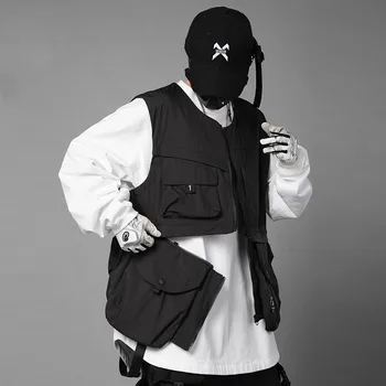 2023 Многофункциональный съемный тактический грузовой жилет Techwear, мужской жилет в стиле хип-хоп панк, куртка без рукавов
