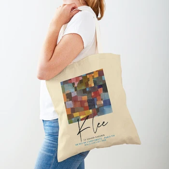 Маска Пола Кли Современная минималистичная сумка для покупок в галерее с двойным принтом, эко-повседневные сумки для покупок в скандинавском стиле, женская сумка-тоут, женская сумка-тоут из холста